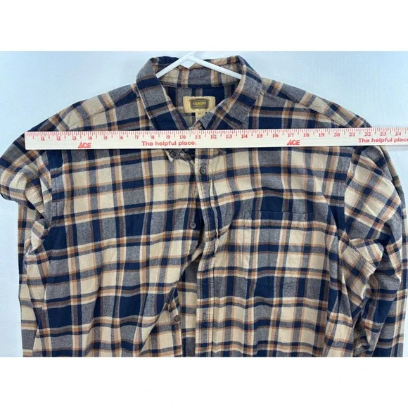 Foundry Flannel Shirt Gray Yellow Plaid Long Sleeve Button Men's Size  2XLT - Picture 7 of 8